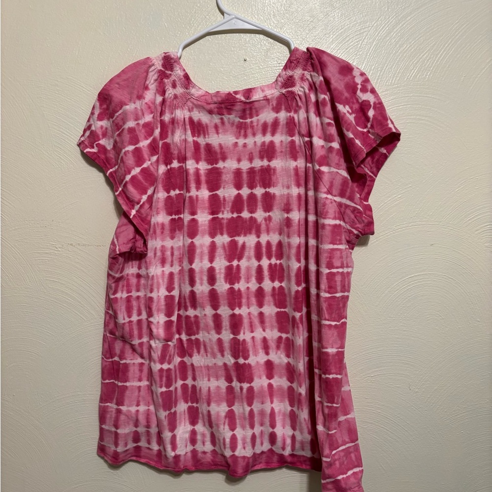 Bandolino Jeans Pink Tie Dye Cotton Peasant Top XXL Boho Short Sleeve - Picture 9 of 9